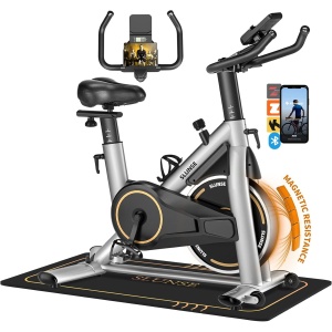 SLUNSE Exercise Bike, Adjustable Magnetic Resistance Stationary Bike, Indoor Cycling Bike Compatible with Kinomap, Comfortable Seat Cushion, iPad Holder, LCD Monitor for Home Workout